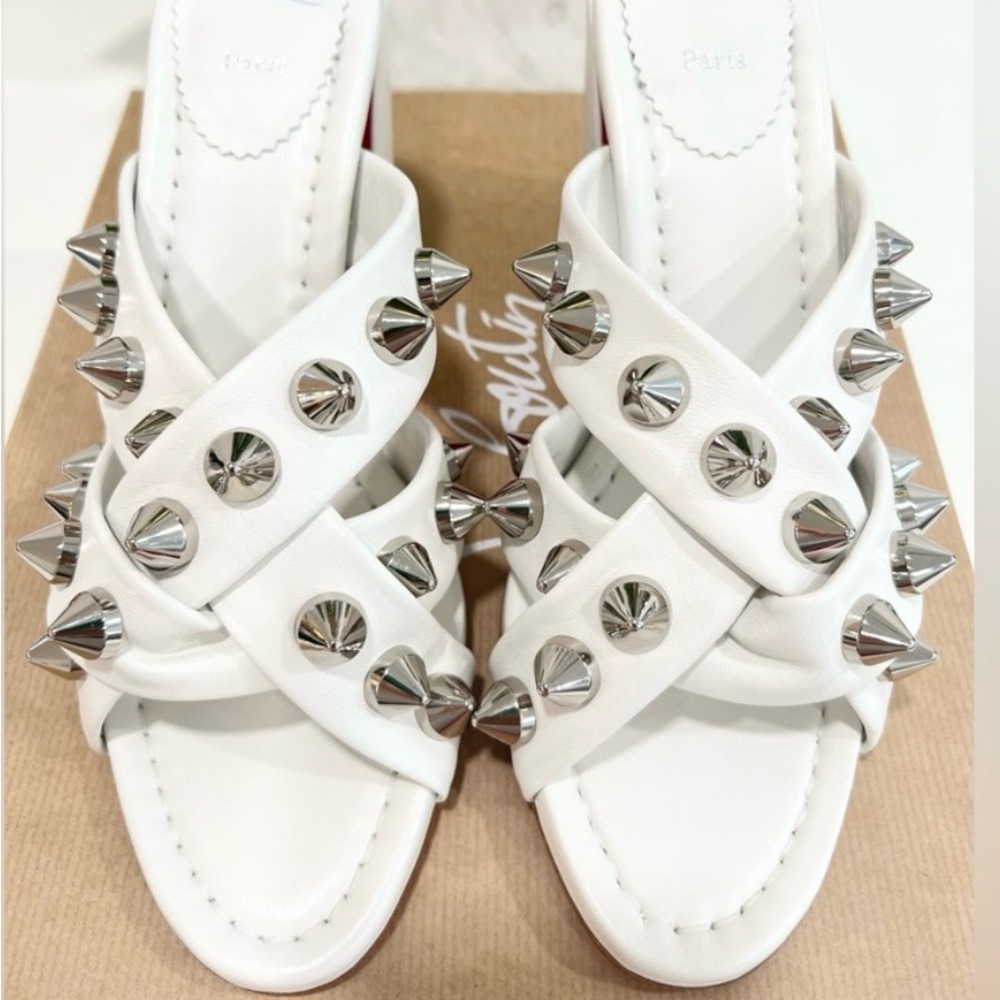 Christian Louboutin Spika Club Block Heel Sandals white 38.5